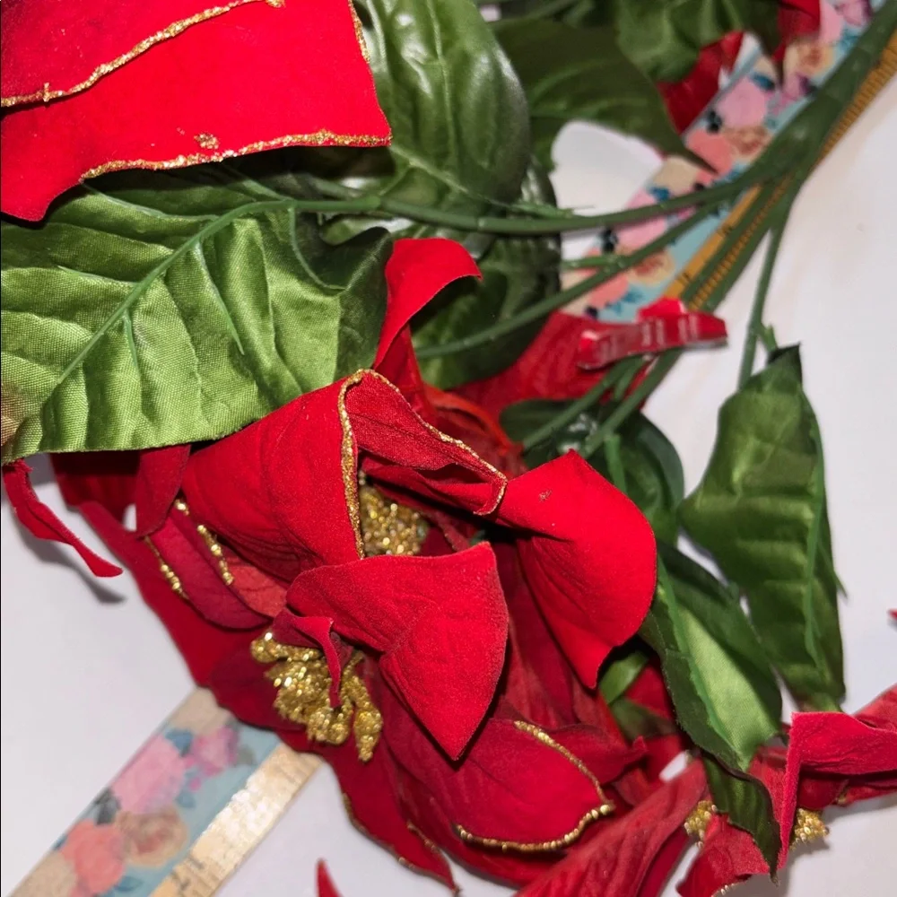 Poinsettia with GOLD ACCENTS FAUX POINSETTIA WITH GOLD TRIM Red CHRISTMAS